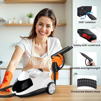 White 1.5L Multi-Surface Steam Cleaner with 8 Accessories - Fast Heating, Heavy Duty