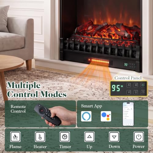 30-inch Electric Fireplace Log Set - Lemonwood with WiFi & Remote Control - Compatible with Alexa & Google Assistant