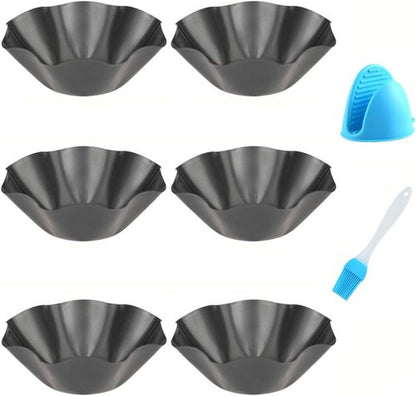 Carbon Steel Tortilla Pan Set by Tortilla Pan - 6 Non-Stick Taco Shell Makers with Silicone Potholder & Basting Brush