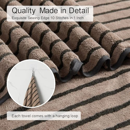 Brown 2 Piece Cabana Stripe Hand Towels Set 16x31 Ultra Soft & Absorbent