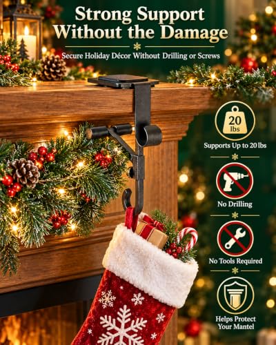 Adjustable Heavy Duty Fireplace Stocking & Garland Hanger - Gold / 4