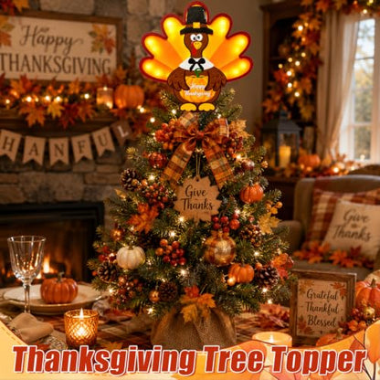 10 Inch LED Thanksgiving Turkey Tree Topper with Pumpkin Design