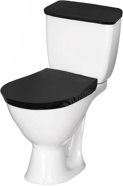 Skiennix Toilet Lid Cover Set - Soft Black Elastic Bottom Replacement for Universal Bathroom Decor