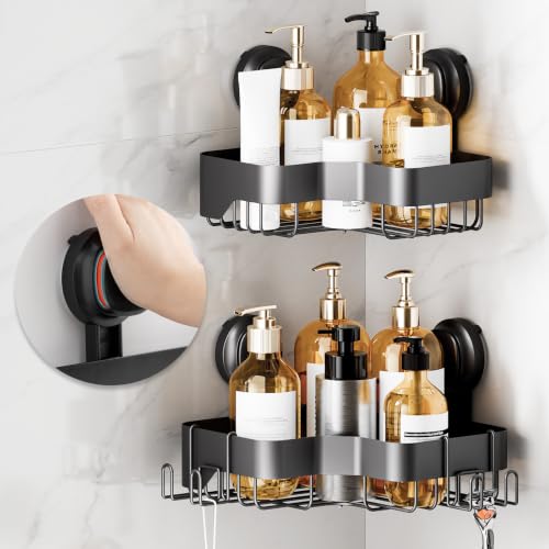 LEVERLOC Corner Shower Caddy with Suction Cups Black - Bathroom Organizer