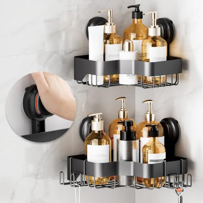 LEVERLOC Corner Shower Caddy with Suction Cups Black - Bathroom Organizer