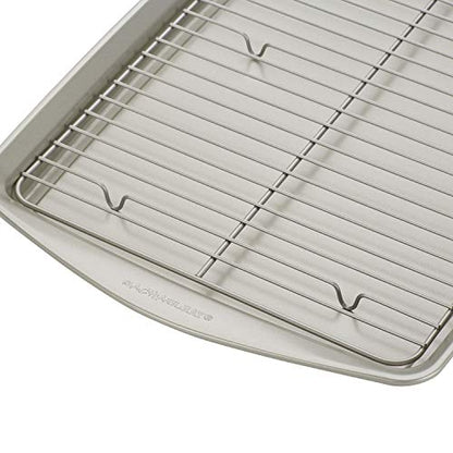 Rachael Ray Nonstick Bakeware Set without Grips, Nonstick Cookie Sheets / Baking Sheets and Cooling Rack - 2 Piece, Silver