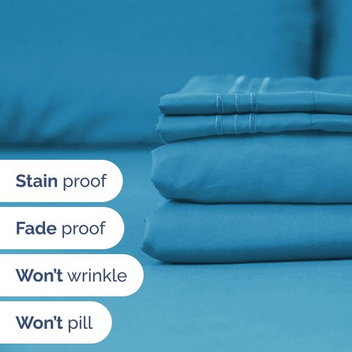 Full XL Bed Sheet - 4 Piece Full XL Bed Sheets Set - Soft, Breathable & Cooling - Hotel Luxury Bedding for Women, Men, Kids, Teens, Boys & Girls - Deep Pockets, Comfy, Fade & Wrinkle Free - Denim Blue