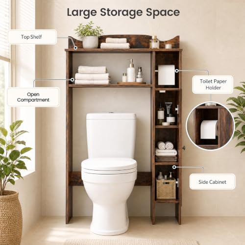 GIANTEX Over-The-Toilet Storage Cabinet with 1-Door Side Storage Rustic Brown