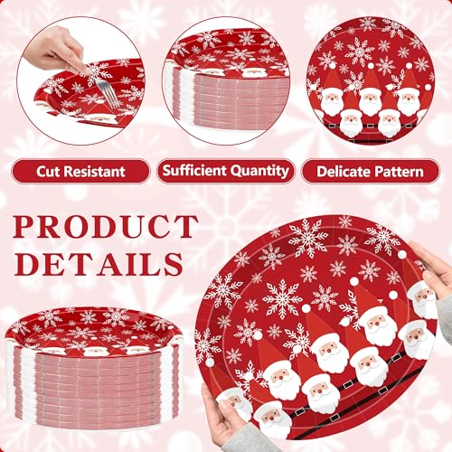 50 Pcs Christmas Paper Plates - Santa Snowflake Oval Disposable Dinnerware 12.2x10.2 Inch