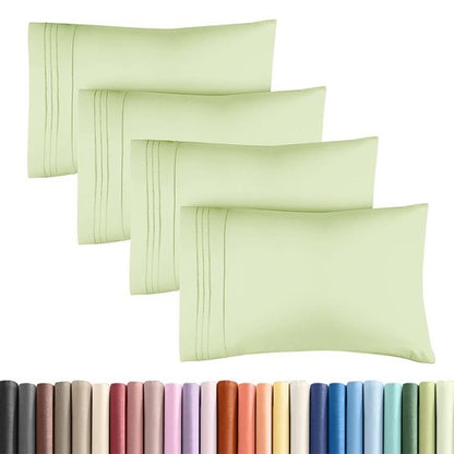 Standard Pillow Cases Set of 4 - Soft Hotel Quality Pillowcase Covers - Comfy Bedding for Women, Men, Kids & Teens - Machine Washable Pillow Protectors - 4 Piece Set - Standard Size Light Sage Green