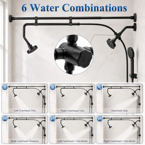 Dual Shower Head Set for Two - No-Drill Handheld & Overhead Combo