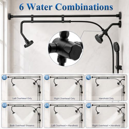 Dual Shower Head Set for Two with Handheld & No-Drill Installation