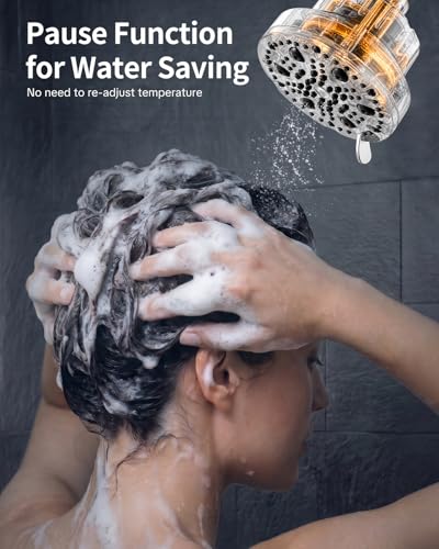 OFFO 9-Mode Filtered Shower Head with Built-In Cartridge, 5-Inch Fixed Chrome Shower Head with Adjustable Swivel - Variation of This Listing