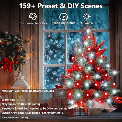Mini Green Christmas Tree with RGB Lights - App & Voice Control, 22.8in