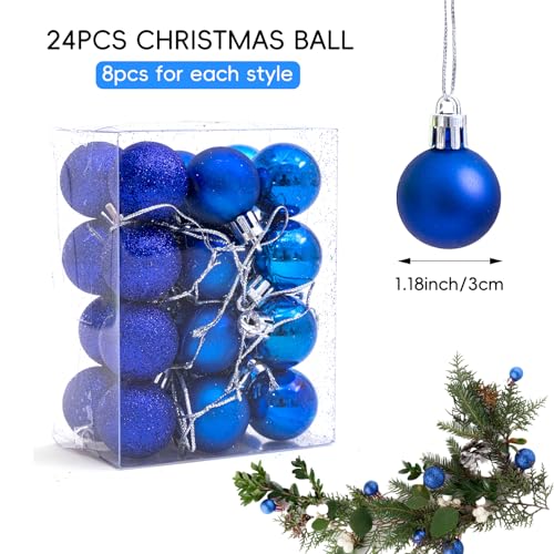 24PCS Blue Christmas Mini Ball Ornaments Glitter & Matte Decorations
