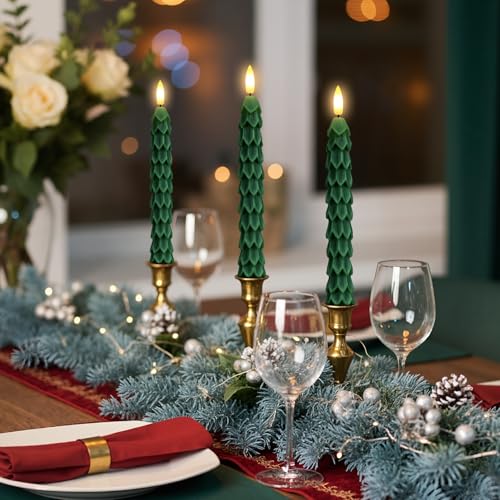 Christmas Tree Candles with Remote & Vintage Metal Holders - 6 Pack