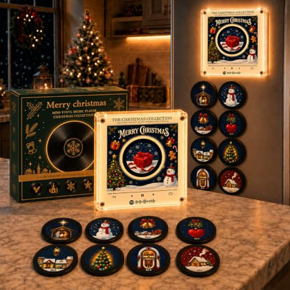 Christmas Vinyl Record Player Fridge Magnets Set - Interactive Holiday Music Decor