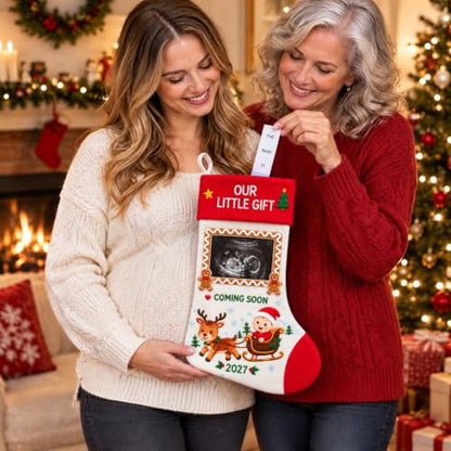Christmas Pregnancy Ultrasound Stocking with Photo Frame & Countdown Strip
