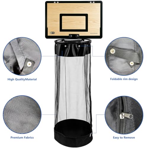 Wooden Basketball Laundry Hamper with Over-the-Door Hoop - Space-Saving Organizer