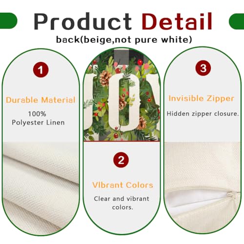 Christmas Pillow Covers 12x20 Black and Beige Buffalo Plaid Joy Wreath Outdoor Lumbar Set