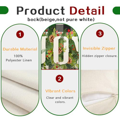 Christmas Pillow Covers 12x20 Black and Beige Buffalo Plaid Joy Wreath Outdoor Lumbar Set