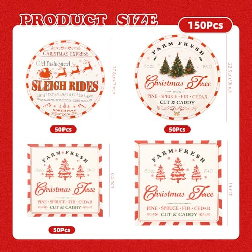 Christmas Farmhouse Paper Plate and Napkin Set - Vintage Holiday Tableware