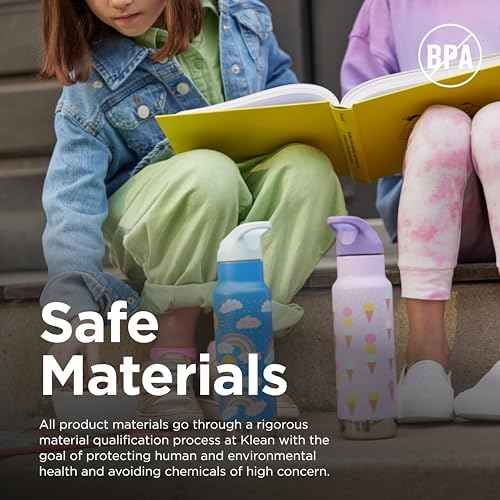 Klean Kanteen 12 oz Classic Kid's Insulated Water Bottle with Flip Seal Sport Cap - 100% Leakproof Cap - BPA-Free - Stainless Steel Material - Ice Cream