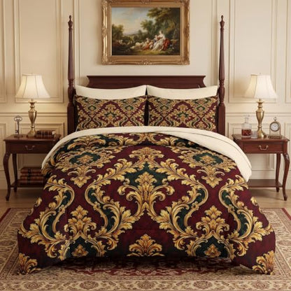 WeCozy Baroque Damask King Size Comforter Set - Victorian Antique Bedding