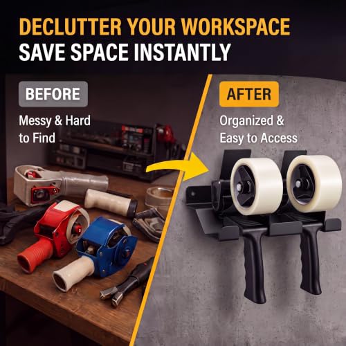 Pelopy Aluminum Wall Mount Tape Gun Holder Dispenser - Black, 2 Roll Capacity