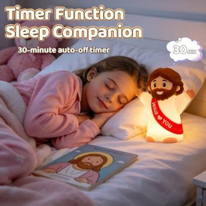 Rechargeable Silicone Jesus Night Light for Kids - Blue Jesus Lamp with Touch Control