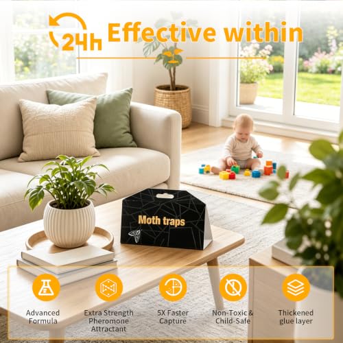 8 Pack Sticky Clothes & Pantry Moth Traps with Pheromone Lure - Effective Pest Control
