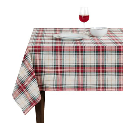Misteli Beige Plaid Rectangular Tablecloth 120x60 Inches Cotton Blend Washable