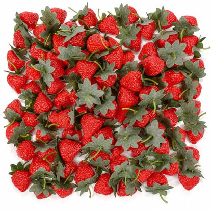 Artificial Red Strawberries - 120 Pcs Fake Fruit for Decoration & Display
