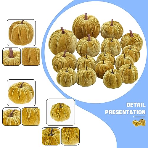 Artificial Velvet Pumpkins Set - Yellow Olive, 16 Pieces Fall Decor