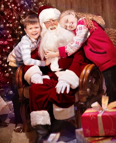 Santa Claus Costume for Men - 9Pcs Deluxe Velvet Suit, Dark Red, X-Large