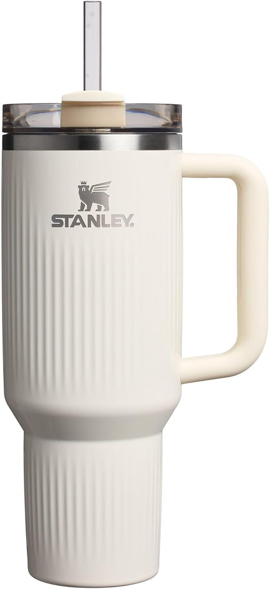 STANLEY Quencher H2.0 Tumbler - 40 oz Insulated Stainless Steel Cup with Handle & Straw | BPA-Free Fluted Cream Gloss