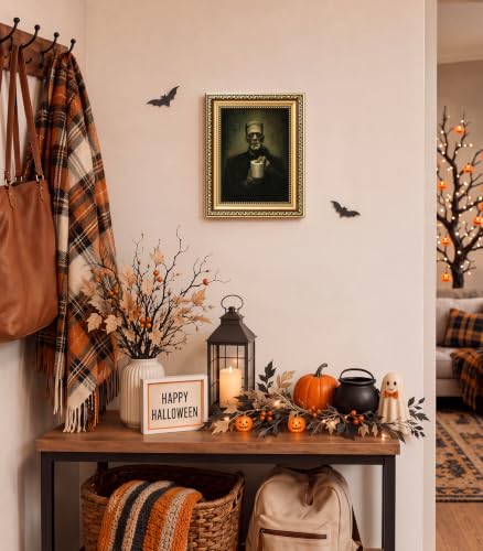 Halloween Vintage Gold Frame Wall Art - Frankenstein Holding Toilet Paper Variation