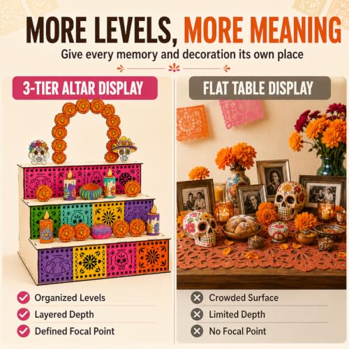 Day of the Dead Wooden Altar Display Set - Mexican Ofrenda Decoration, Orange Variation