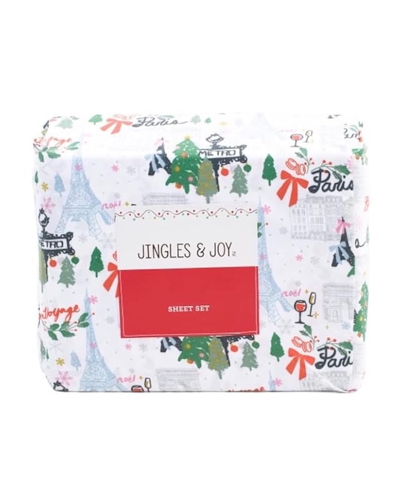 Jingles & Joy Christmas in Paris Twin Sheet Set – Festive Winter Bedding Ensemble