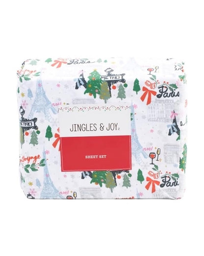 Jingles & Joy Christmas in Paris Twin Sheet Set – Festive Winter Bedding Ensemble
