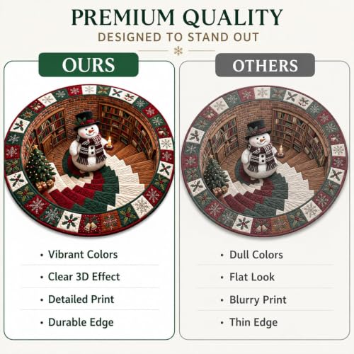 Christmas 3D Optical Illusion Round Rug - Holiday Floor Mat 40x40in (#U)