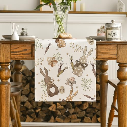 Spring Bunny Rabbit Easter Table Runner 13x72 Inch Beige Home Decor