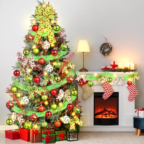 Christmas Ornament Set with 70 Decorations Including Balls Bows & LED - Classic
