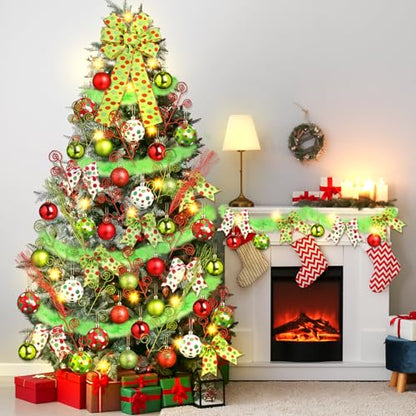 Christmas Ornament Set with 70 Decorations Including Balls Bows & LED - Classic