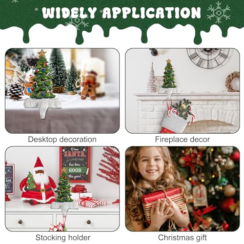 Christmas Tree Stocking Holder for Mantel 1P Resin Stocking Hanger with Sturdy Base - Festive Fireplace Decor
