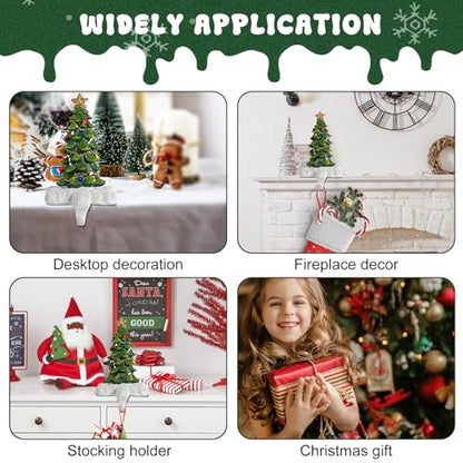 Christmas Tree Stocking Holder for Mantel 1P Resin Stocking Hanger with Sturdy Base - Festive Fireplace Decor