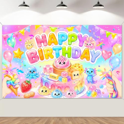 Kawaii Squishy Birthday Backdrop 70.8 x 43.3 Inches Party Decorations