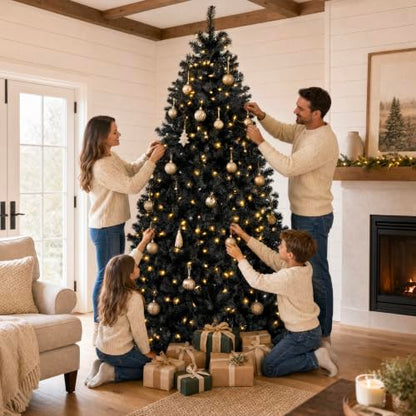 Black 6ft Artificial Christmas Tree Pre-Lit Twinkling Lights Holiday Decor