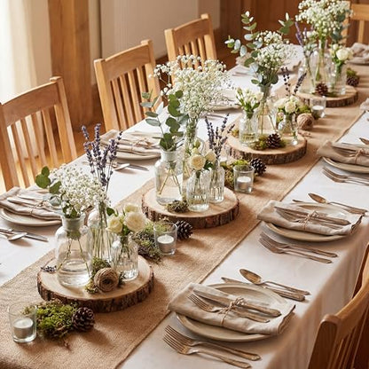 Tioncy Burlap Table Runner & Wood Slices Set - 50ft, 6 Pcs Natural Farmhouse Decor