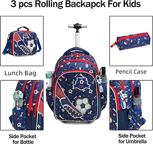 MOHCO Rolling Backpack 18 inch with Lunch Bag and Pencil Case Wheeled School Backpack for Boys and Girls
